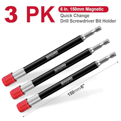 Geinxurn 6” Impact Screwdriver Bit Holders Extra Long, 3Pcs Magnetic Extension Quick-Change Socket Drill Bit Holder Cr-V Steel Hex Shank Quick Release Drill Bit Guide - size: 6"-3PCS