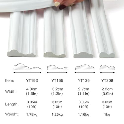 Peel and Stick Panels Glossy Molding Trim, Flexible Chair Rail Classic Wall Trim, Self-Adhesive Wall Paneling Strip for Home Decoration, PVC, White 10ft*0.9in - size: 0.9in*10ft