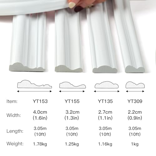 Glossy Peel and Stick Panels Molding Trim, Flexible Chair Rail Classic Wall Trim, Self-Adhesive Wall Paneling Strip for Home Decoration(Paintable White 10ft*1.6in) - size: 1.6in*10ft