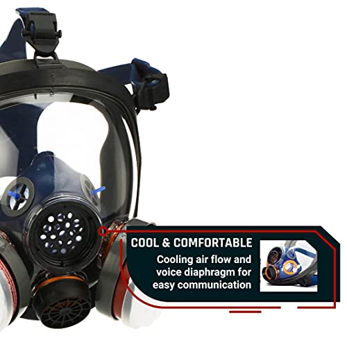 Parcil Distribution Full Face Respirator Mask - Air Purifying, Organic Vapor & Particulate - Industrial Use - CE Tested - color: Black