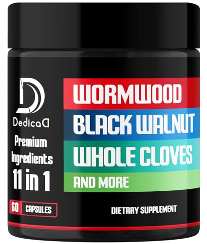 DEDICAD Wormwood Capsules Supplement - Extracted from Black Walnut, Cloves, Turmeric, Apple, Berberine HCl & More - 11 Ingredients Combined for Immune System, Body Management - 60 Capsules - size: 60 Count (Pack of 1)