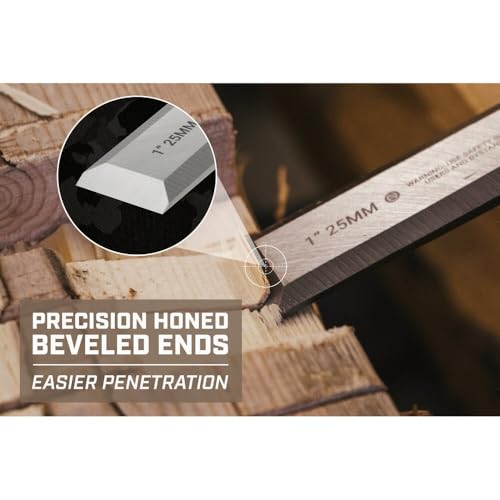 Spec Ops Tools Wood Chisel for Carpentry & Woodworking, Beveled Edge High-Carbon Steel Blade, Full Tang Shock-Absorbing Grip, 1" Blade - size: 1 in