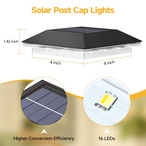 Mlambert 8 Pack 4x4 Solar Post Light, 3 Modes Wooden Vinyl Fence Cap, Black - color: Black, size: 8 Pack