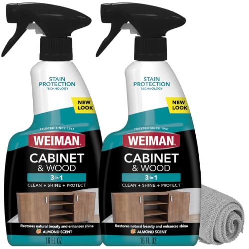 Weiman Cabinet and Wood Cleaner, Shine, Clean and Protect Spray - For Wood Cabinets, Furniture, Tables, Baseboards, Trim and more, 16 oz, 2 PACK with MicroFiber Towel - size: 16 Ounce (Pack of 2)