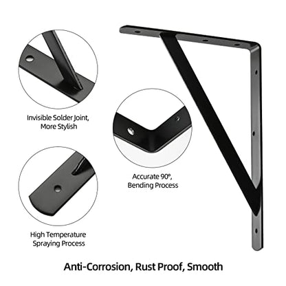 HOME MASTER HARDWARE Heavy Duty Shelf Brackets, 12x8 Inch, Black 2 Pack - color: Black, size: 12 inch x 8 inch-2pcs