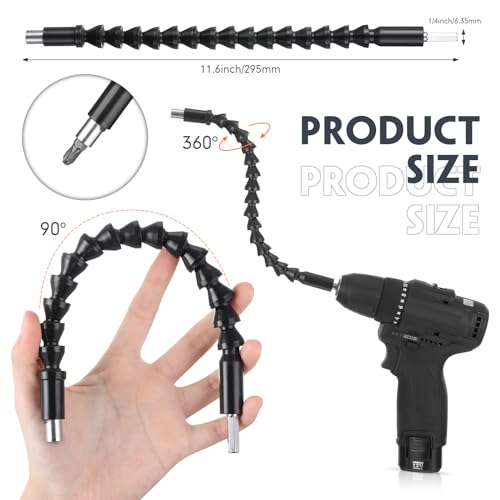 Qunclay 14 Pcs Flexible Drill Bit Extension Set, 1/4 Inch Right Angle