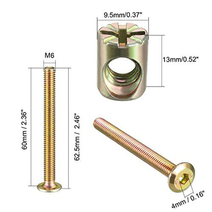 uxcell M6x60mm Furniture Bolt Nut Set Hex Socket Screw with Barrel Nuts for Beds Headboards Chairs 5 Sets