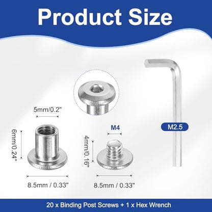 PATIKIL M4x4mm Hex Chicago Screws 5x6mm, 20Pcs 304 Stainless Steel Metric Hex Drive Socket Cap Binding Post Screw Posts for Scrapbook Leather Belt Album Furniture Repair, Silver - size: M4x4mm, 5x6mm