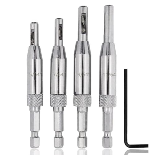4 Pieces Self-Centering Hinge Drill Bits, HSS Door Self-Centering Hinge Hole Opening Drill Bit Set with Allen Key, 5/64", 7/64", 9/64", 11/64"