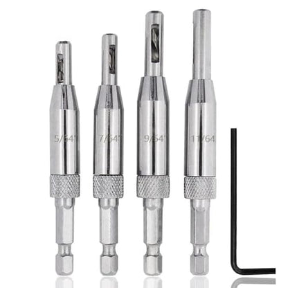 4 Pieces Self-Centering Hinge Drill Bits, HSS Door Self-Centering Hinge Hole Opening Drill Bit Set with Allen Key, 5/64", 7/64", 9/64", 11/64"