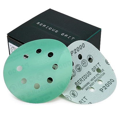 Serious Grit - 5-Inch 8-Hole P2000 Grit Sanding Discs - 50 Pack Box - size: 2000 Grit