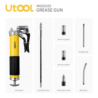 UTOOL 8000 PSI Heavy Duty Pistol Grip Grease Gun Kit, 14 oz Capacity - size: 7PCS