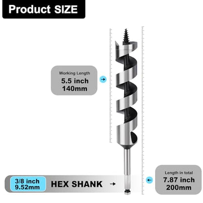 1-1/4" X 7.87" Auger Bit for Wood, 32x200mm Hex Long Auger Drill Bit - size: 1-1/4" (32mm)diameter, style: 7.87 inch / 200mm Length