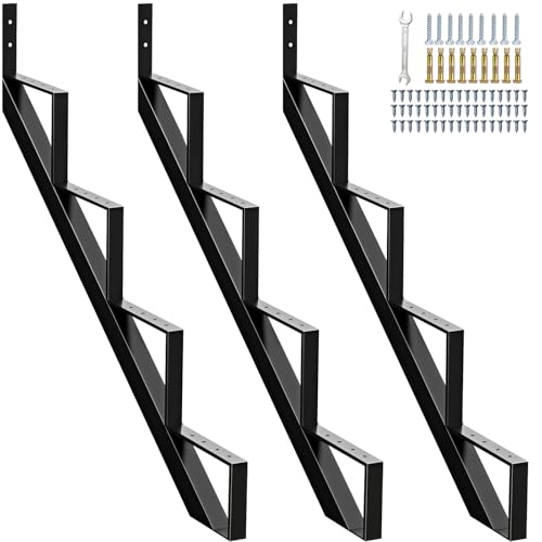Steel Stair Riser 4 Step, 34.6" H Metal Stair Stringers for Deck - size: 4 Step
