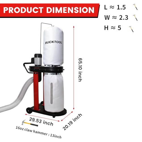BUCKTOOL 750 CFM Auto-Start Dust Collector,1.2HP 13-Gallon Capacity - size: 750 CFM