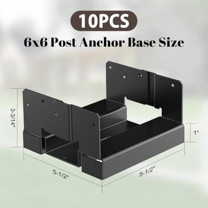 10 Pack 6x6 Post Base for Concrete, Post Anchor Base, Black - size: 10 Pack Black