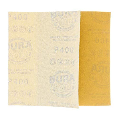 Dura-Gold Premium 1/4 Sheet Gold Sandpaper Sheets, 400 Grit (Box of 25) - size: 400-Grit