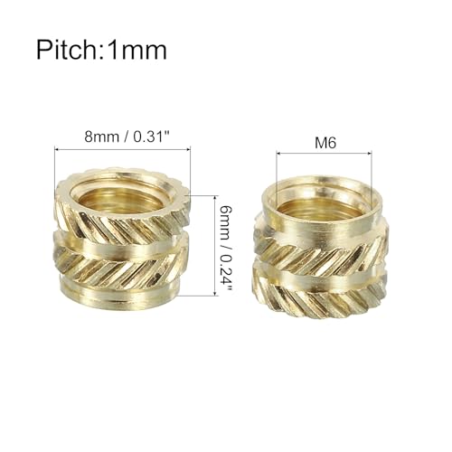 uxcell Knurled Insert Nuts, 25pcs M6 x 6mm L x 8mm OD 3D Printing Brass Nuts Female Threaded Inserts Brass Heat Set Insert Embedment Nuts - size: M6 x 6mm x 8mm