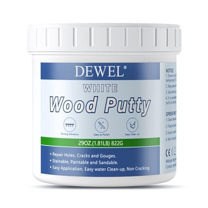DEWEL Wood Putty, 29 Ounce White, High-Capacity Wood Filler Paintable, Stainable, Sandable, Non-Toxic, Waterproof, Furniture Repair Kit - size: 29 Ounce