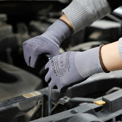 LOCCEF Safety Work Gloves MicroFoam Nitrile Coated-12 Pairs,Seamless Knit Nylon Gloves,Home Improvement,Micro-Foam Gloves - color: Grey-144 Pairs