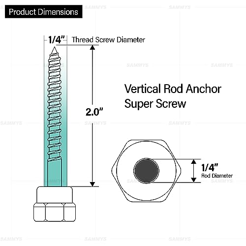 Sammys 8003957-25 Vertical Rod Anchor Super Screw with 1/4 in. Threaded Rod Fitting, 1/4 x 2'' Screw, for Wood (Pkg.=25) , Zinc - size: 1/4 x 2", style: ROD SIZE 1/4"