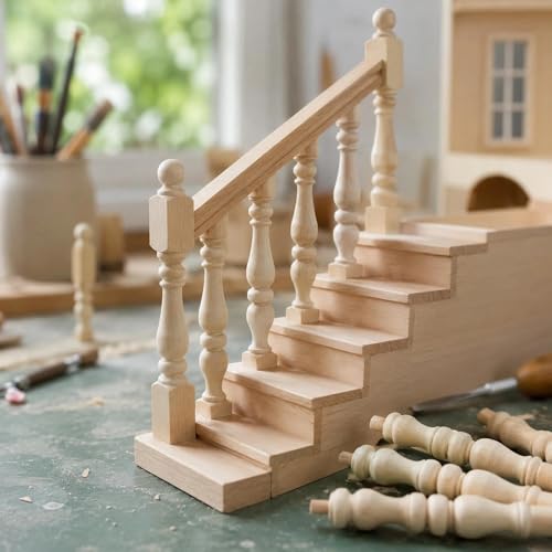 LOGOFUN 24 Pcs Unfinished Wooden Baluster Spindles 8.5 cm