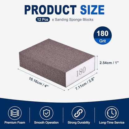 12Pcs 180 Grit Sanding Sponges, Wet Dry Sanding Blocks - size: 180Grit
