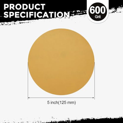 50Pcs Sanding Discs 5In 600Grit Hook and Loop Sandpapers Yellow - color: Yellow, size: 5 Inch(600 Grit)