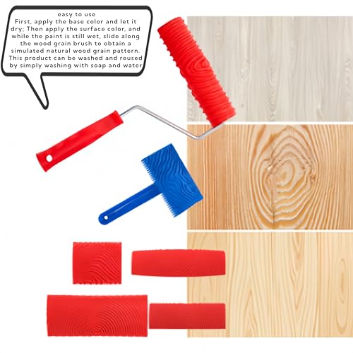6PCS Wood Grain Tool Set - 7 Inch Rubber Paint Rollers