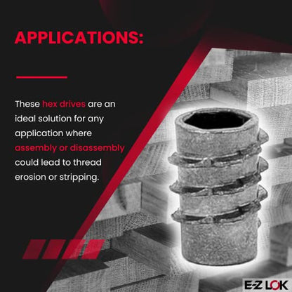 E-Z LOK Knife Thread Insert for Soft Wood, Hex Flush, 8-32, 10mm, 100 ct - size: #8-32 Internal Threads, 0.394" Length