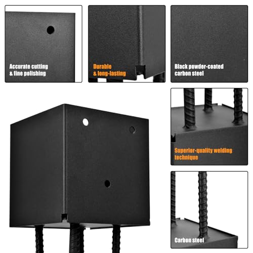 4 Pack 6x6 Metal Post Base Holder Bracket for Concrete Deck (Black) - size: 6IN, style: 4Pcs