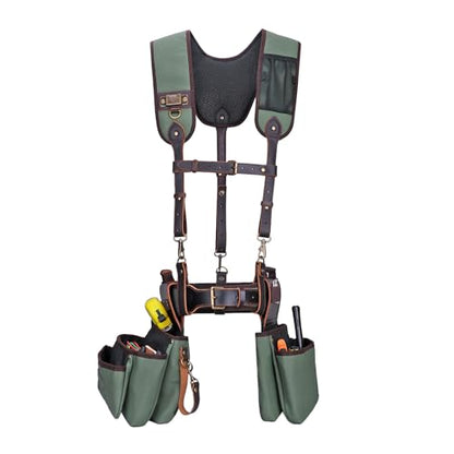 Canvas Tool Rig Belt Bag with Suspenders for Carpenter Framers Electricians