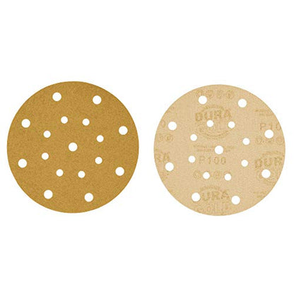 Dura-Gold 6" Gold Sanding Discs, 100 Grit, Box of 50, Hook & Loop, 17 Hole - size: 100-Grit