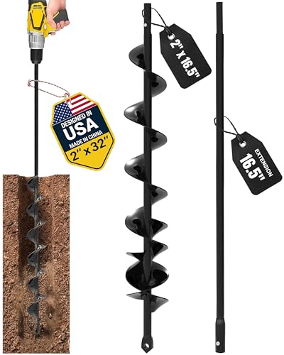 Auger Drill Bit for Planting 2x32'' - with Extension -3/8'' Hex Drive Drill - size: 2" x 32" (With Extension)