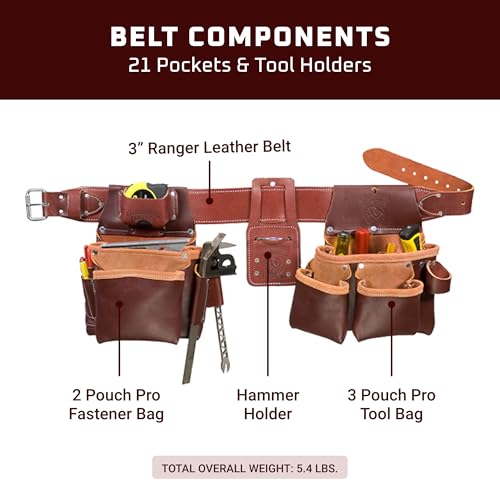 Occidental Leather Framing Tool Belt Set - Medium - 21 Pockets & Tool Holders - Premium Top-Grain Leather - Made in USA - size: Medium