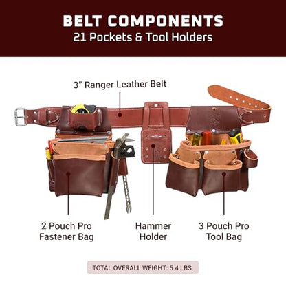 Occidental Leather Framing Tool Belt Set - Medium - 21 Pockets & Tool Holders - Premium Top-Grain Leather - Made in USA - size: Medium