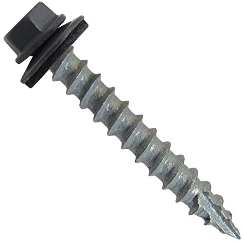 14 x 1-1/2" FAB. Charcoal Metal Roofing Screws - Hex Washer Head- Self-Starting/Tapping - EPDM Washer. 3 X 250 Bags - 750 Screws - color: FAB. CHARCOAL, size: 1-1/2"