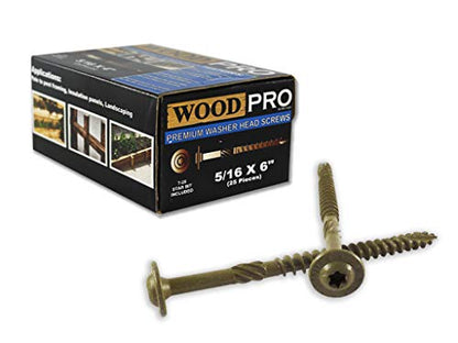 WoodPro Fasteners ST516X6-25PC 5/16-Inch by 6-Inch Length Round Washer Head Exterior Wood Screws, 25-Pack , Gold