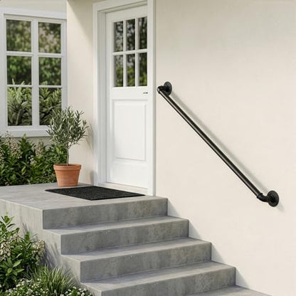 4FT Iron Stair Handrail Black Heavy Duty Courtyard Handrail for Steps, Indoor/Outdoor Anti‑Rust Painted Finish Ergonomic Grip Easy Assembly Kit for Home Porch Garage