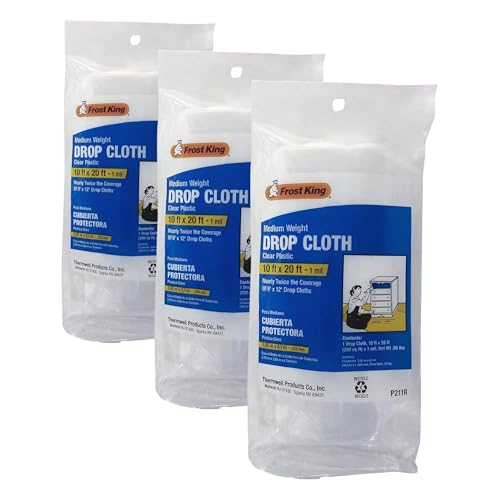 Frost King Clear Polyethylene Drop Cloths - in Rolls, 10'x20'x1 mil (Pack of 3) - size: 10' x 20' x 1Mil (Pack of 3)