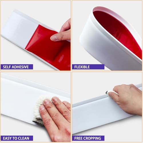 Vinyl Wall Base Baseboard Molding Trim 4" Flexible Self Adhesive Rubber Wall Base Moulding Trim Peel and Stick Design(60Ft, White) - color: White, size: 4 Inch×60Ft