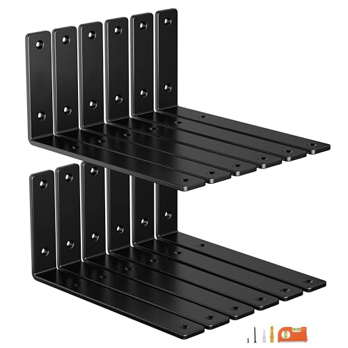 NEODROP 12-Pack 10 Inch Heavy Duty Shelf Brackets, Premium Floating L Bracket for Wall, Kitchen, Mantel Shelves Support | Quarter Inch (1/4") Thick | Black Powder Coated Steel - size: 10 Inch, style: 12 Pack