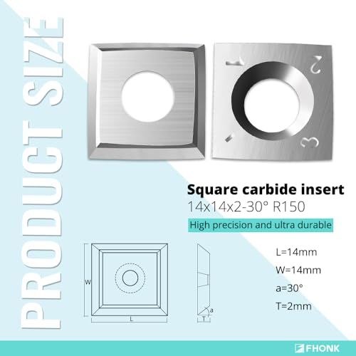 14mm Arc-edge Square Carbide Inserts Cutters, for Woodturning Replacement Cutter Knives, Fits Spiral, Helical Planer Cutter, Wood Lathe Turning Tool, 10-Pack (14x14x2.0-30° R150) - size: 14x14x2.0-30° R150