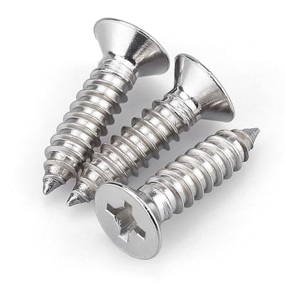 100 Pack #6 x 7/8" Flat Head Phillips Self Tapping Screws, 18-8 Stainless Steel 304, Countersunk Sheet Metal & Wood Screws, Corrosion Resistant Fasteners - size: #6 x 7/8"