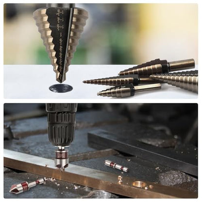 Rocaris 5 Pack Step Drill Bit & 5 Pack Countersink Drill Bit Set with Case