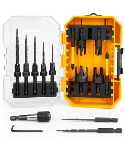 Countersink Drill Bit Set, 16PCS Tapered Bits with Plug Cutters