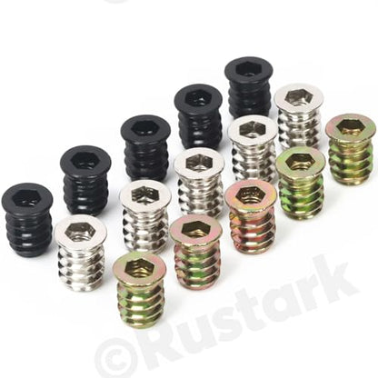 150Pcs M6 Nickle Barrel Nuts Four-jaw Tee Nuts and Threaded Insert Assortment Kit Metric Cross Dowels Slotted Nut T Nut Wood Inserts Bolt for Wood Furniture Beds Crib Chairs - style: 150pcs nickle plated nuts assortment kit