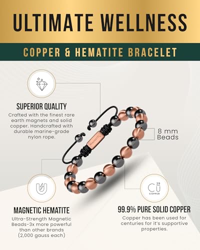 MagnetRX® Hematite & Copper Beaded Bracelets (8MM) - color: Copper 8mm Bead