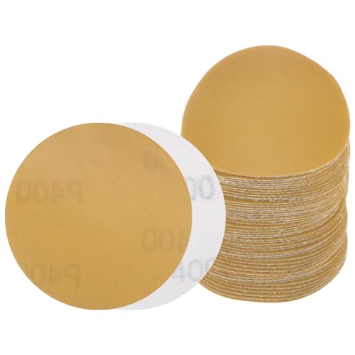 50pcs No Hole Sanding Discs- [ 3 Inch 400 Grit ] Round Hook and Loop Grip Sanding Pads Sandpaper for Automotive Woodworking Metal Polishing Use| Gold, Aluminum Oxide - size: 400 grit
