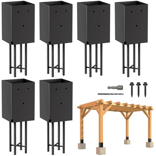 6 Pack 4x4 Metal Post Base Holder Bracket for Concrete Deck (Black) - size: 4IN, style: 6Pcs